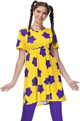 Maisolly Women's Halloween Adult Costume Yellow Mini Short Sleeve Dress with Leggings in Saudi Arabia