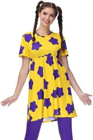 Maisolly Women's Halloween Adult Costume Yellow Mini Short Sleeve Dress with Leggings in Kuwait