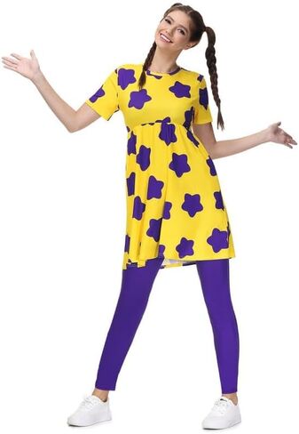 Maisolly Women's Halloween Adult Costume Yellow Mini Short Sleeve Dress with Leggings in Kuwait