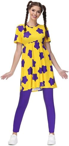 Maisolly Women's Halloween Adult Costume Yellow Mini Short Sleeve Dress with Leggings in Kuwait