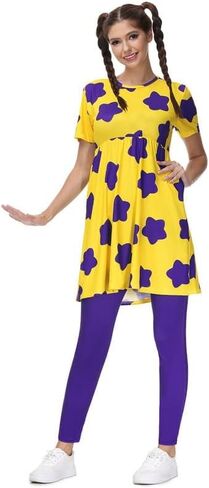 Maisolly Women's Halloween Adult Costume Yellow Mini Short Sleeve Dress with Leggings in Kuwait