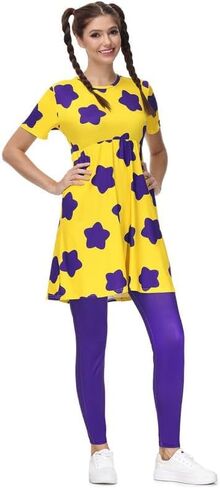 Maisolly Women's Halloween Adult Costume Yellow Mini Short Sleeve Dress with Leggings in Kuwait