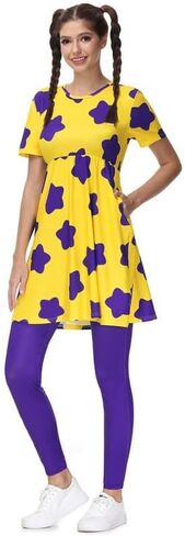 Maisolly Women's Halloween Adult Costume Yellow Mini Short Sleeve Dress with Leggings in Kuwait