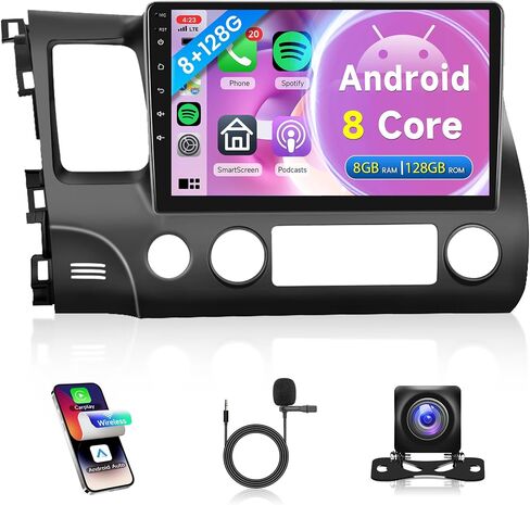 8 Core 6G+128G Carplay وراديو Android التلقائي لهوندا سيفيك 2006-2011، ستيريو سيارة Rimoody مع Android 13 GPS WiFi Mirror Link 59-UI Themes DSP-36 10.1 بوصة تعمل باللمس بلوتوث FM/RDS كاميرا احتياطية in Saudi Arabia