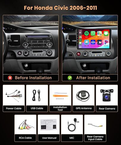 8 Core 6G+128G Carplay وراديو Android التلقائي لهوندا سيفيك 2006-2011، ستيريو سيارة Rimoody مع Android 13 GPS WiFi Mirror Link 59-UI Themes DSP-36 10.1 بوصة تعمل باللمس بلوتوث FM/RDS كاميرا احتياطية in Saudi Arabia