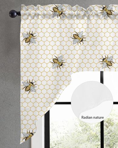 ستائر المطبخ Spring Bee Swag Valance، لوحات ستائر ستائرية بجيب قضيب لغرفة النوم وغرفة المعيشة والحمام ونوافذ المقهى، مشط هندسي منقوش بالعسل مقاس 56 بوصة × 36 بوصة in Kuwait