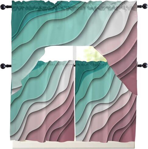 ستائر المطبخ Spring Bee Swag Valance، لوحات ستائر ستائرية بجيب قضيب لغرفة النوم وغرفة المعيشة والحمام ونوافذ المقهى، مشط هندسي منقوش بالعسل مقاس 56 بوصة × 36 بوصة in Kuwait