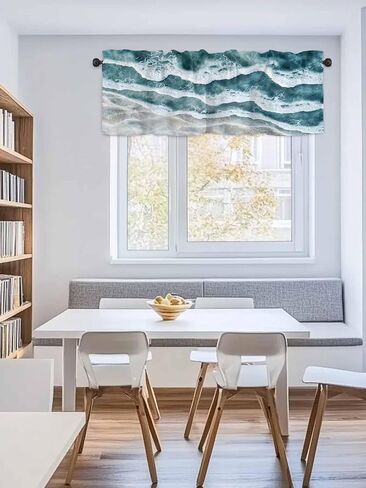 Rod Pocket Valance Abstract Ocean Water Wave Artwork Short Kitchen Curtains for Windows Decor,Summer Coastal Window Treatment for Bathroom Living Room Bedroom,1 Panel,54x18in in Saudi Arabia