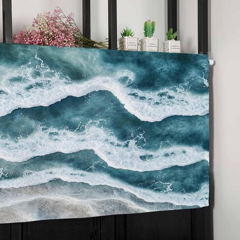 Rod Pocket Valance Abstract Ocean Water Wave Artwork Short Kitchen Curtains for Windows Decor,Summer Coastal Window Treatment for Bathroom Living Room Bedroom,1 Panel,54x18in in Saudi Arabia