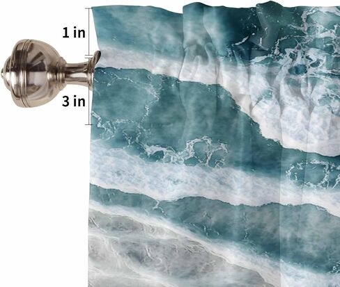 Rod Pocket Valance Abstract Ocean Water Wave Artwork Short Kitchen Curtains for Windows Decor,Summer Coastal Window Treatment for Bathroom Living Room Bedroom,1 Panel,54x18in in Saudi Arabia