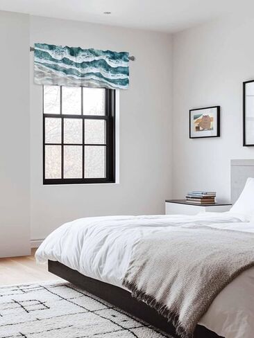 Rod Pocket Valance Abstract Ocean Water Wave Artwork Short Kitchen Curtains for Windows Decor,Summer Coastal Window Treatment for Bathroom Living Room Bedroom,1 Panel,54x18in in Saudi Arabia