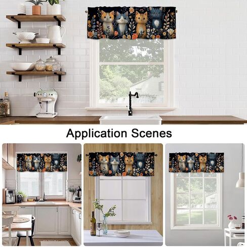 Cute Cat Kitten Valance Curtains for WindowsColorful Flower Modern Rod Pocket Decorative Window Valance for Kitchen Bathroom Bedroom Living Room Closet, 54x18 Inch in Saudi Arabia
