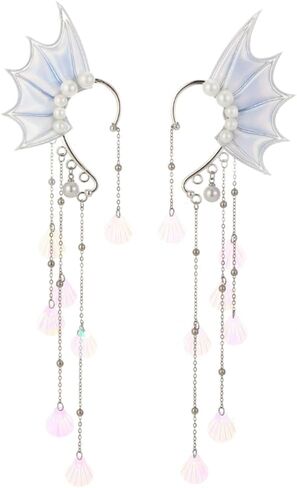 Fairy Elf Ear Cuffs,Pearl Tassel Elven Wrap Clip-On Earrings, Non Piercing Earrings For Women,Halloween Christmas Cosplay Accessories in Kuwait