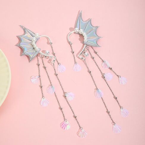 Fairy Elf Ear Cuffs,Pearl Tassel Elven Wrap Clip-On Earrings, Non Piercing Earrings For Women,Halloween Christmas Cosplay Accessories in Kuwait