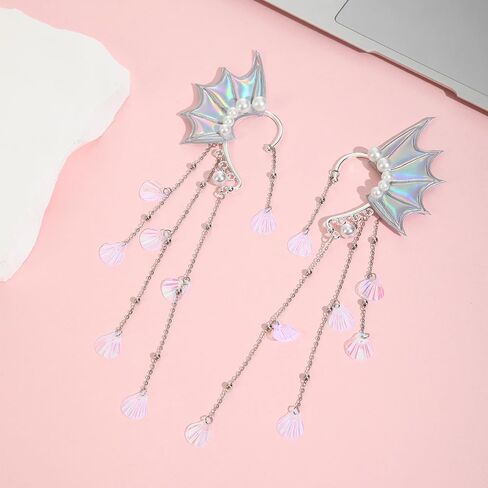 Fairy Elf Ear Cuffs,Pearl Tassel Elven Wrap Clip-On Earrings, Non Piercing Earrings For Women,Halloween Christmas Cosplay Accessories in Kuwait