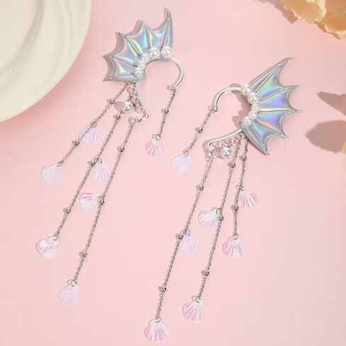 Fairy Elf Ear Cuffs,Pearl Tassel Elven Wrap Clip-On Earrings, Non Piercing Earrings For Women,Halloween Christmas Cosplay Accessories in Kuwait