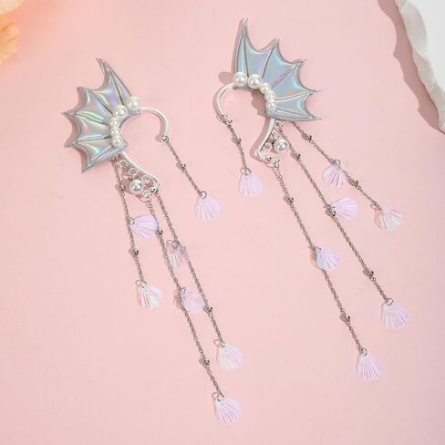 Fairy Elf Ear Cuffs,Pearl Tassel Elven Wrap Clip-On Earrings, Non Piercing Earrings For Women,Halloween Christmas Cosplay Accessories in Kuwait