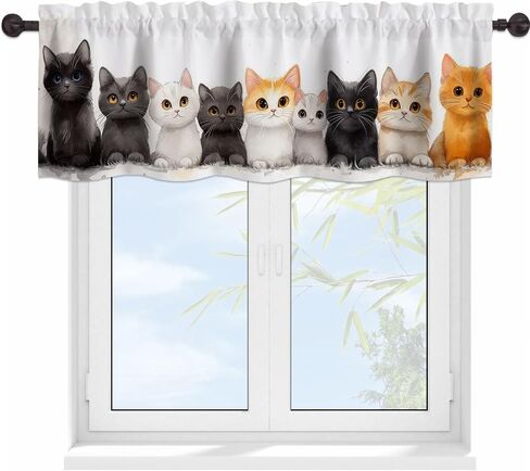 Cute Cat Kitten Valance Curtains for WindowsColorful Flower Modern Rod Pocket Decorative Window Valance for Kitchen Bathroom Bedroom Living Room Closet, 54x18 Inch in Saudi Arabia
