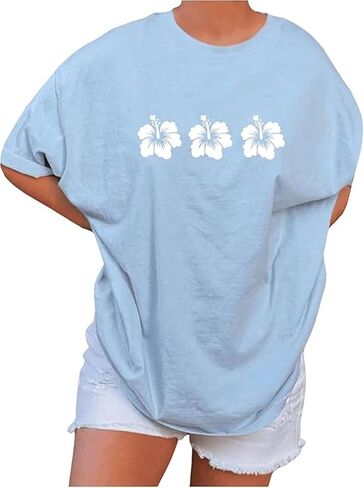 Womens Vintage Graphic Tee Shirt Summer Short Sleeve Loose Casual Basic Tee Tops Fit Shirts Oversized Baggy Shirts in Saudi Arabia