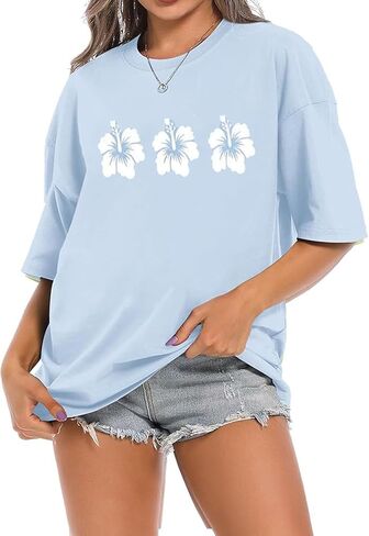 Womens Vintage Graphic Tee Shirt Summer Short Sleeve Loose Casual Basic Tee Tops Fit Shirts Oversized Baggy Shirts in Saudi Arabia