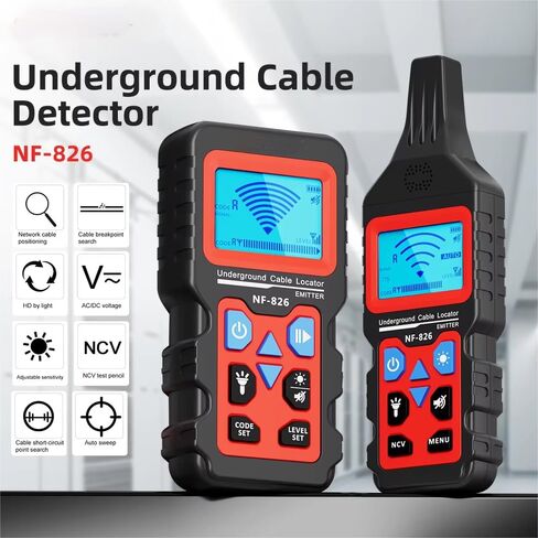 NF-826 Underground Wire Locator, AC/DC 12 to 400V (NVC) Rechargeable 3-4 Feet Deepth Underground Cable Locator, Wall Pipeline Buried Wire Detector, Fuse, Switch, Short Circuit Breaker Cable Tracer in Saudi Arabia