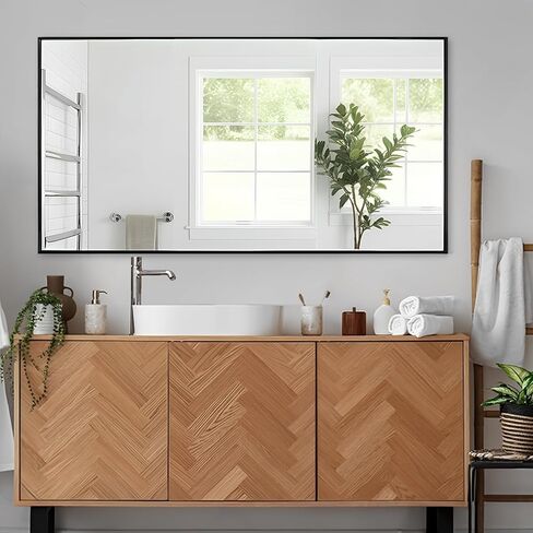 مرآة حمام مقاس 26 × 40 بوصة، مرآة بإطار أسود مقاس 26 بوصة × 40 بوصة، مرآة مستطيلة مثبتة على الحائط، مرآة زينة بإطار معدني للجدار مقاس 26 × 40، مرآة حديثة معلقة أفقيًا أو رأسيًا. in Kuwait