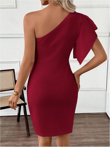 SweatyRocks Women's Elegant One Shoulder Cocktail Dress Ruffle Sleeve Wrap Bodycon Party Dresses in Saudi Arabia