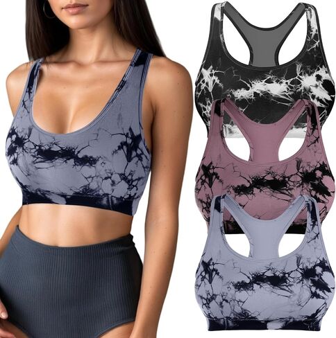 Coume 3 حزم حمالات صدر رياضية للنساء Racerback Tie Dye حمالات صدر عالية الدعم مبطنة للتمارين الرياضية واليوجا والجري وصالة الألعاب الرياضية in Saudi Arabia