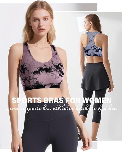 Coume 3 حزم حمالات صدر رياضية للنساء Racerback Tie Dye حمالات صدر عالية الدعم مبطنة للتمارين الرياضية واليوجا والجري وصالة الألعاب الرياضية in Saudi Arabia