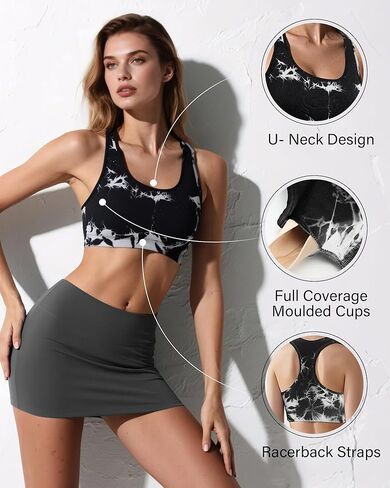 Coume 3 حزم حمالات صدر رياضية للنساء Racerback Tie Dye حمالات صدر عالية الدعم مبطنة للتمارين الرياضية واليوجا والجري وصالة الألعاب الرياضية in Saudi Arabia
