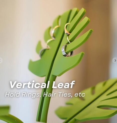 مجموعة ديكور نباتات مرآة من أوراق المونسترا الاصطناعية - منظم حامل فرشاة أسنان الحمام - وعاء نبات صناعي مع 3 أوراق - ديكور سطح الطاولة المنزلي in Kuwait