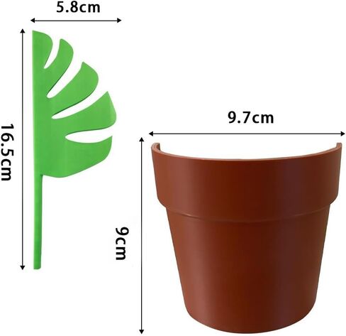 مجموعة ديكور نباتات مرآة من أوراق المونسترا الاصطناعية - منظم حامل فرشاة أسنان الحمام - وعاء نبات صناعي مع 3 أوراق - ديكور سطح الطاولة المنزلي in Kuwait