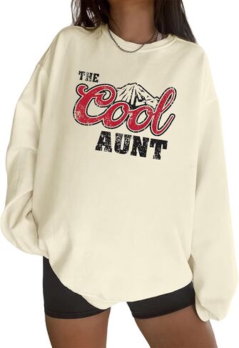 سويت شيرت نسائي كبير الحجم من Cool Aunt بلوزات ذات رقبة دائرية وأكمام طويلة وقمصان لهدايا العمة بلوفر in Kuwait