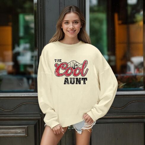 سويت شيرت نسائي كبير الحجم من Cool Aunt بلوزات ذات رقبة دائرية وأكمام طويلة وقمصان لهدايا العمة بلوفر in Kuwait