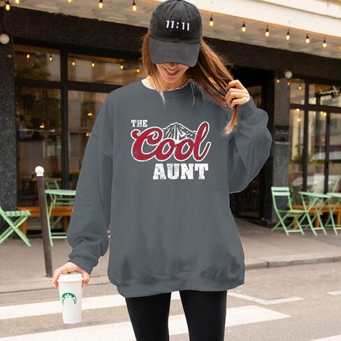 سويت شيرت نسائي كبير الحجم من Cool Aunt بلوزات ذات رقبة دائرية وأكمام طويلة وقمصان لهدايا العمة بلوفر in Kuwait