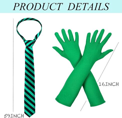 5 Pack Halloween Costume Accessories Adult Stripe Tie Sunglasses Green Gloves Pom Pom Brooch Chain Women Cosplay Party in Saudi Arabia