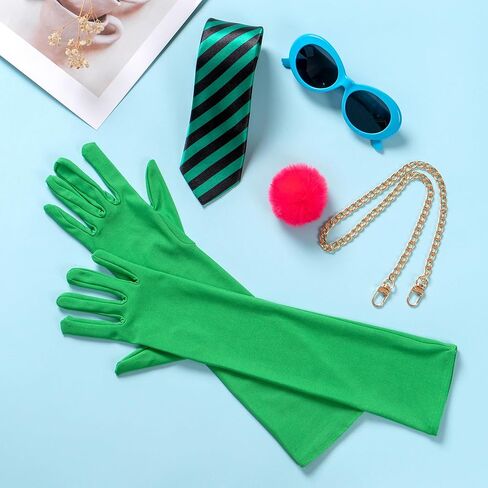 5 Pack Halloween Costume Accessories Adult Stripe Tie Sunglasses Green Gloves Pom Pom Brooch Chain Women Cosplay Party in Saudi Arabia