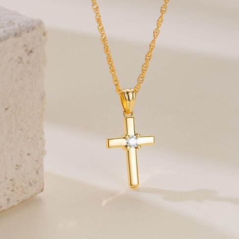 RAYSAM Cross Necklace for Women 14K Gold Cross Necklaces for Women Gold Crosses Chain Necklace for Womens Soft Curves with Elegant Shinning Crosses Chain Pendant Necklaces for Womens 20mm in Saudi Arabia