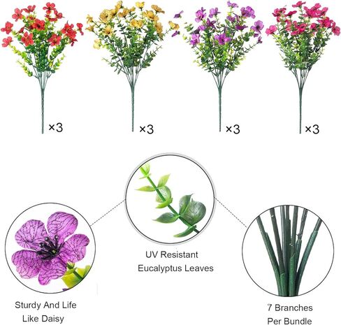 أمهات اصطناعية لزهور ديكور الخريف في الهواء الطلق، 12 حزمة من زخارف الخريف للأمهات المزيفة في المنزل زهور صناعية، نباتات وهمية للمزارعين في الهواء الطلق مقاومة للأشعة فوق البنفسجية للشرفة خارج الفناء in Kuwait