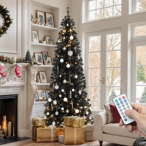 YITAHOME Prelit Pencil Christmas Tree 6 FT with Remote Control, Slim Fraser Fir Green Christmas Tree with 700 Branch Tips and 200 Lights for Home, Office, Party Decoration in Saudi Arabia
