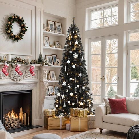 YITAHOME Prelit Pencil Christmas Tree 6 FT with Remote Control, Slim Fraser Fir Green Christmas Tree with 700 Branch Tips and 200 Lights for Home, Office, Party Decoration in Saudi Arabia