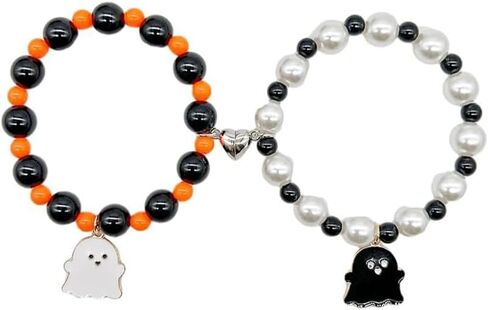 ONLYJUMP 2Pcs Halloween Ghost Heart Bead Bracelet Set for Women Men Cute Love Heart Couple Matching Bracelet Adjustable Lover Friend Friendship Jewelry Gift in Saudi Arabia