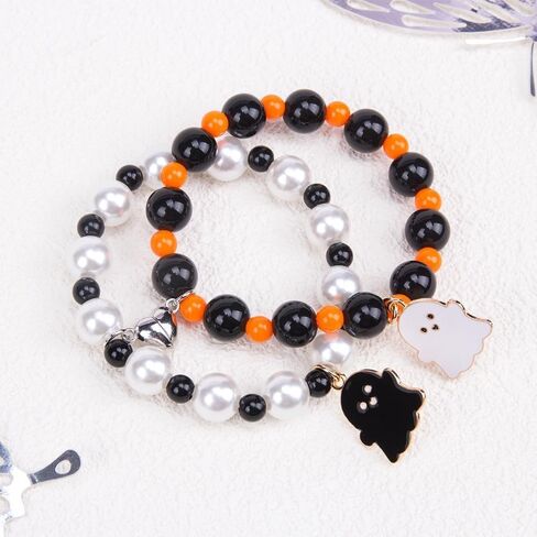 ONLYJUMP 2Pcs Halloween Ghost Heart Bead Bracelet Set for Women Men Cute Love Heart Couple Matching Bracelet Adjustable Lover Friend Friendship Jewelry Gift in Saudi Arabia