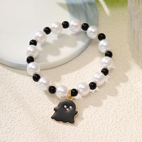 ONLYJUMP 2Pcs Halloween Ghost Heart Bead Bracelet Set for Women Men Cute Love Heart Couple Matching Bracelet Adjustable Lover Friend Friendship Jewelry Gift in Saudi Arabia