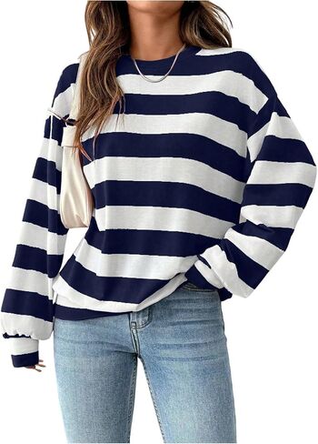 Milumia Women's Y2k Striped Sweatshirt Colorblock Long Sleeve Oversize Going Out Sweatshirts in Saudi Arabia