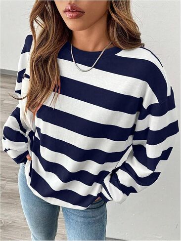 Milumia Women's Y2k Striped Sweatshirt Colorblock Long Sleeve Oversize Going Out Sweatshirts in Saudi Arabia