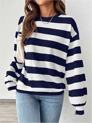 Milumia Women's Y2k Striped Sweatshirt Colorblock Long Sleeve Oversize Going Out Sweatshirts in Saudi Arabia