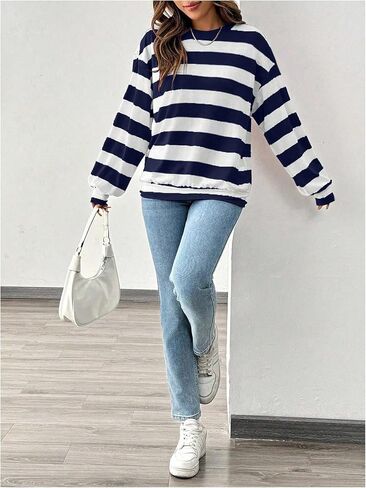 Milumia Women's Y2k Striped Sweatshirt Colorblock Long Sleeve Oversize Going Out Sweatshirts in Saudi Arabia