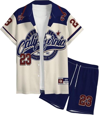 Men's 2 Piece Short Set Short Sleeve Button Up Shirt and Angel Graphic Shorts Tracksuits in Saudi Arabia