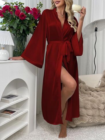 Long Robes for Women Satin White Robe Soft Lightweight Bathrobe, Elegant Sleepwear for Bride & Everyday Lounge in Saudi Arabia